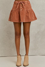 SO ME Mineral Wash Pintucked Corduroy Mini Flared Skirt