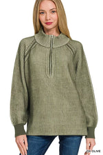Zenana Ribbed Two Tone Half Zip Sweater