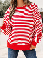 Stripe Exposed Seam Drop Shoulder Casual Top