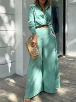 Long Sleeve Shirt and Wide Leg Pants Set
