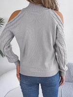 Cable Knit Cold Shoulder Turtleneck Sweater