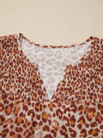 Leopard Print Smocked Notched Blouse