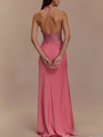 Halter Neck Lace Trimmed Maxi Dress