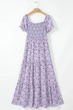 Tiered Floral Shirred High Waist Maxi Dress