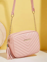 Quilted PU Leather Crossbody Bag with Tassel