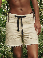 Drawstring Raw Hem Denim Shorts