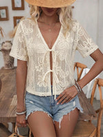 Floral Lace Tie-Front Shirt