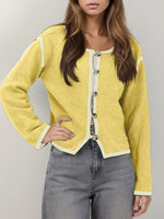 Button-Front Cardigan with Contrast Trim
