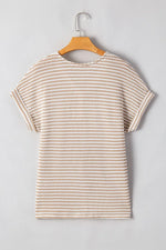 Stripe Buttoned Front V Neck T Shirt