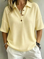 Full Size Waffle Knit Polo Top with Button Detail Plus Size