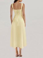 Scalloped V-Neck Midi Dress with Back Lace-Up