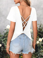 Crisscross Back V-Neck T-Shirt