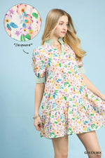 Umgee Mix Floral Ruffle Collar Tiered Babydoll Dress