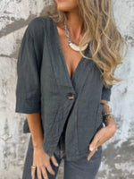 Full Size One Button V-Neck Shirt Plus Size