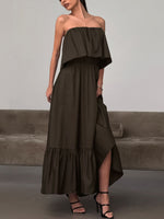 Off-Shoulder Ruffle Hem Maxi Dress