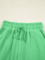 Drop Shoulder Puff Sleeve Crop Top and Drawstring Wide Leg Pants Set