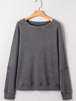 Waffle Knit Patchwork Long Sleeve Loose Sweatshirt