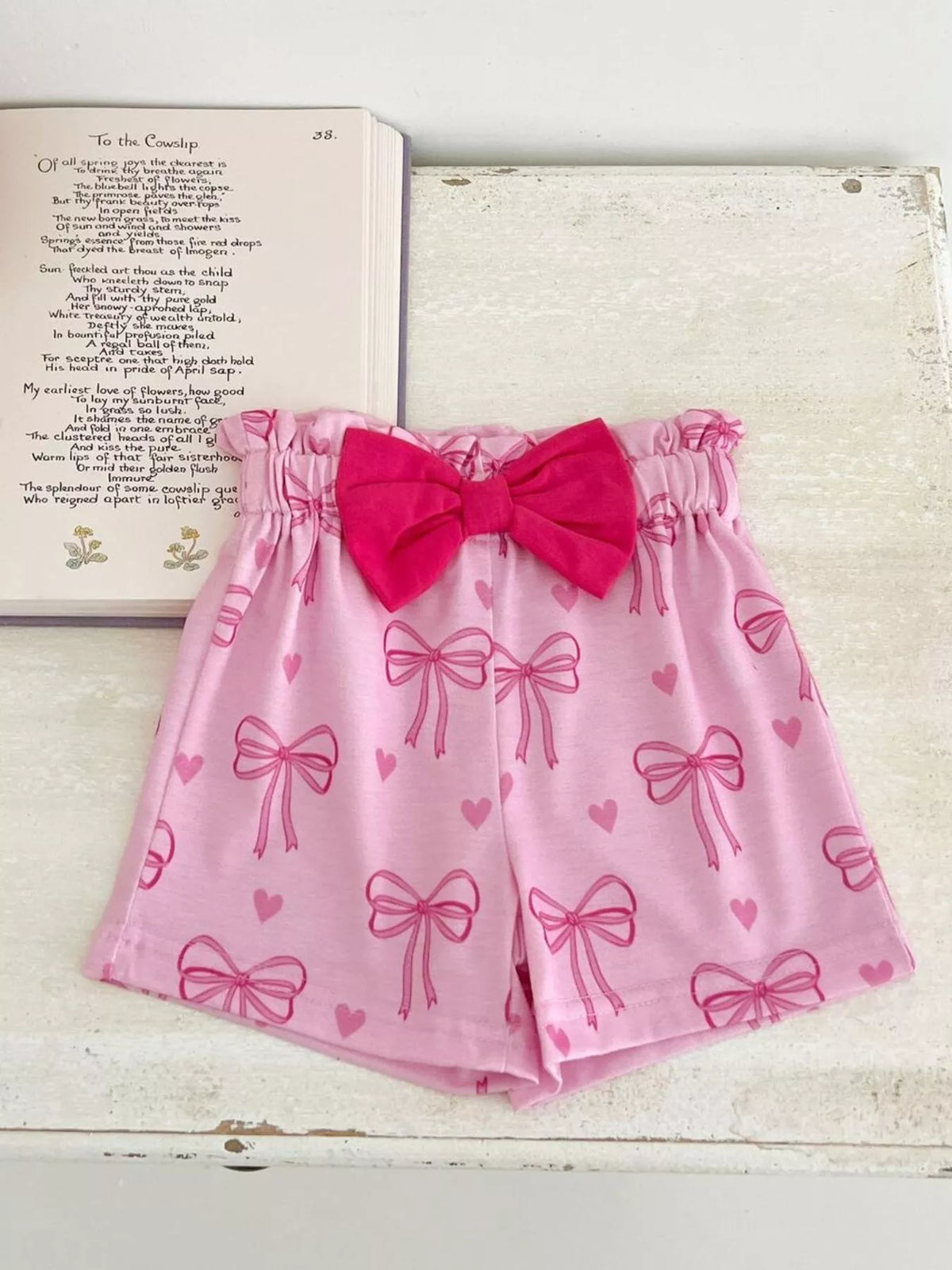 Children's Bowknot Ruffle Sleeve Top and Shorts Set