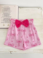 Children's Bowknot Ruffle Sleeve Top and Shorts Set