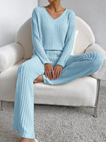Ribbed Knit Long Sleeve Top and Pants Set