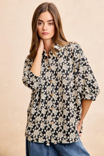 BiBi Floral Jacquard Short Dolman Sleeves Shirt
