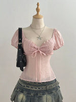 Sweetheart Neck Puff Sleeve Smocked Blouse