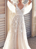 Full Size Lace Flutter Sleeve V-Neck Dress Plus Size