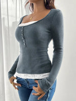 Lace Detail Long Sleeve Ribbed Top