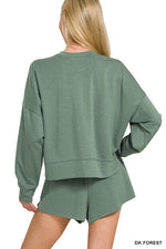 Zenana Scuba Long Sleeve Sweatshirts & Shorts Set