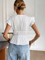 Bow V-Neck Cap Sleeve Blouse