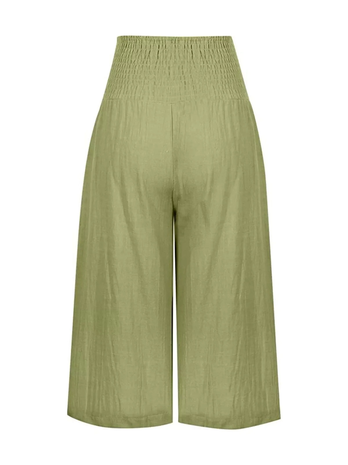 Smocked Wide-Leg Capri Pants