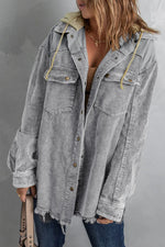Snap Front Hooded Corduroy Shacket