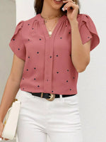Heart Print Petal Sleeve Blouse