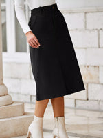 Front Slit Shift High Waist Midi Skirt
