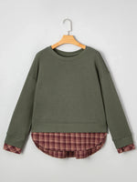 Plaid Patchwork Drop Shoulder Sweatshirt