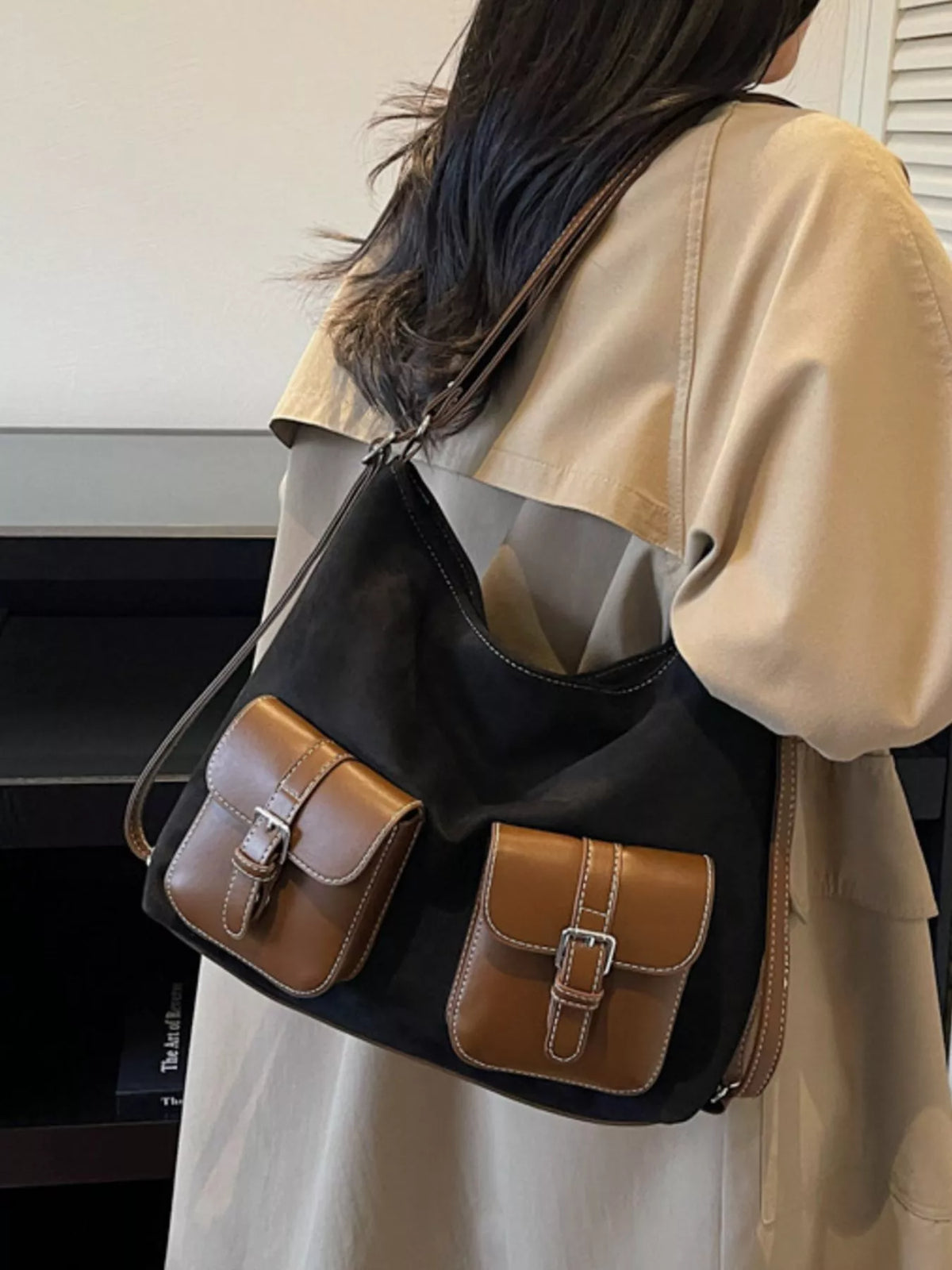 Buckle Pocket Shoulder Handbag