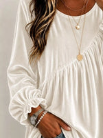 Full Size Velvet Round Neck Long Sleeve Blouse Plus Size