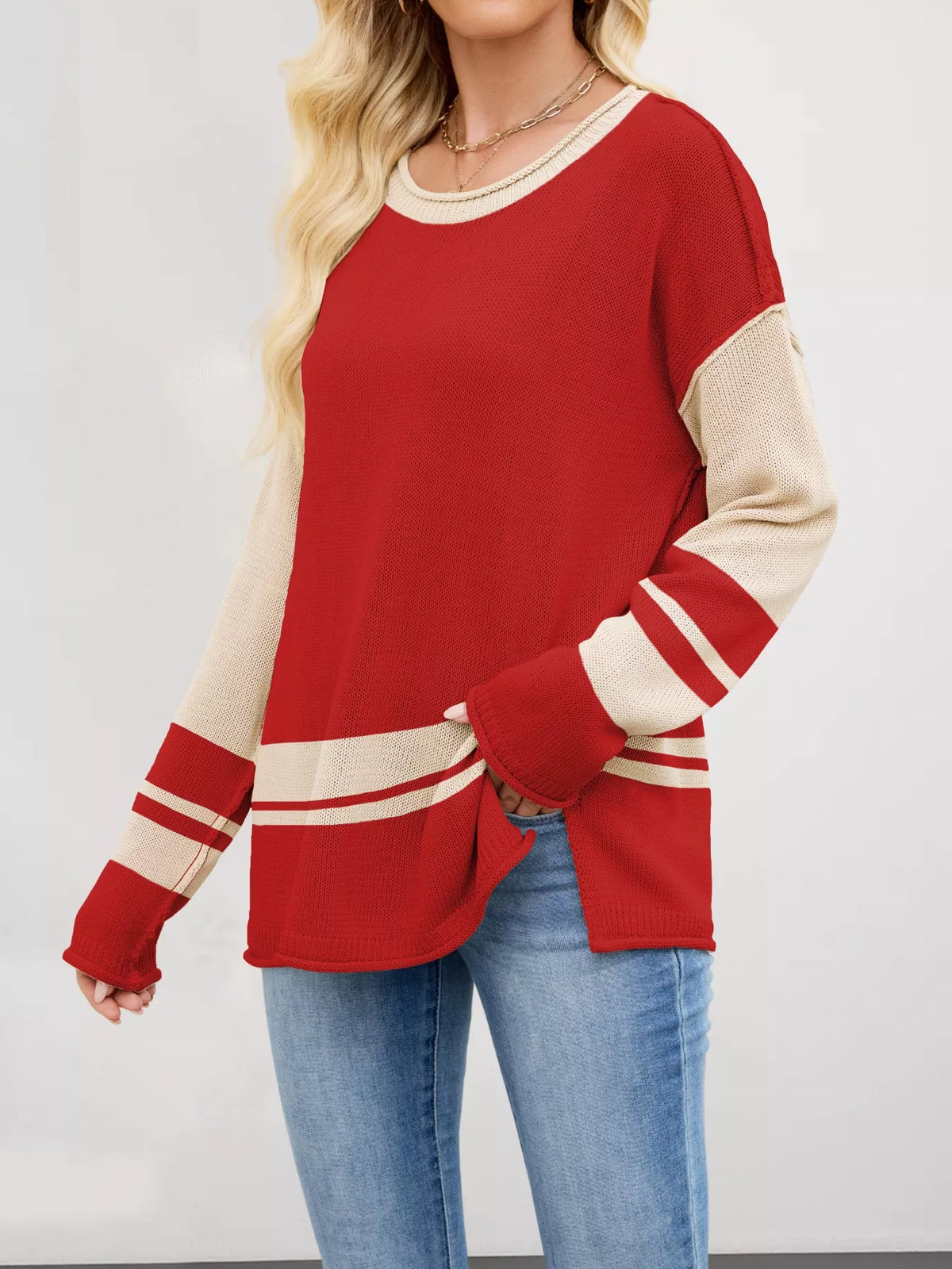 Color Block Side Slit Sweater