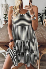 Striped Round Neck Sleeveless Mini Dress