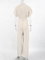 Chest Pocket Short Sleeve Wide Leg Jumpsuit