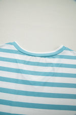Stripe V Neck Patched Pocket Casual T Shirt
