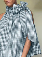 Asymmetric Gingham Bow Tie Sleeveless Top