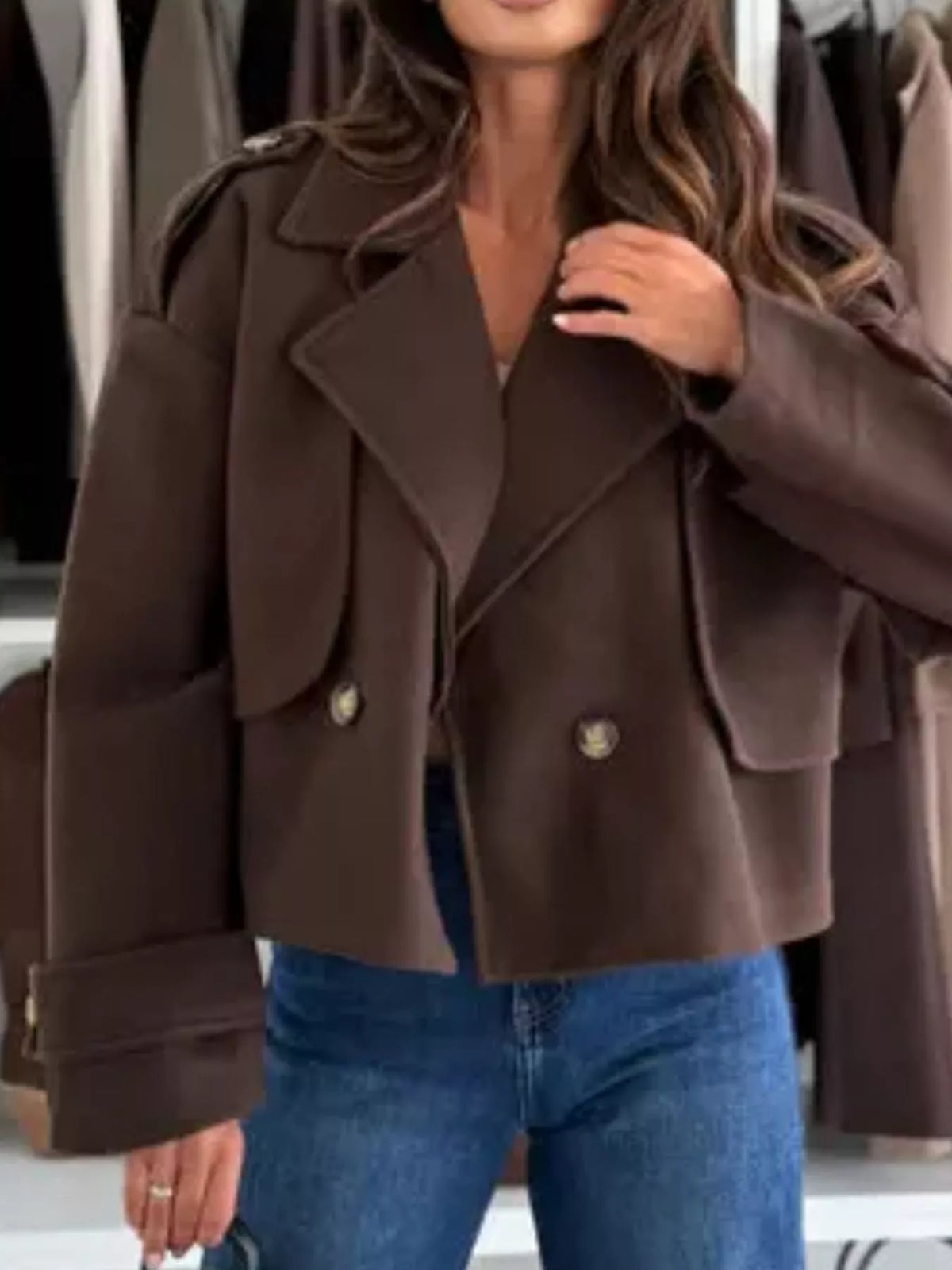 Lapel Collar Dropped Shoulder Jacket