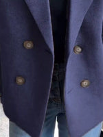 Full Size Knitted Sleeve Wool Blend Double-Breasted Blazer Plus Size