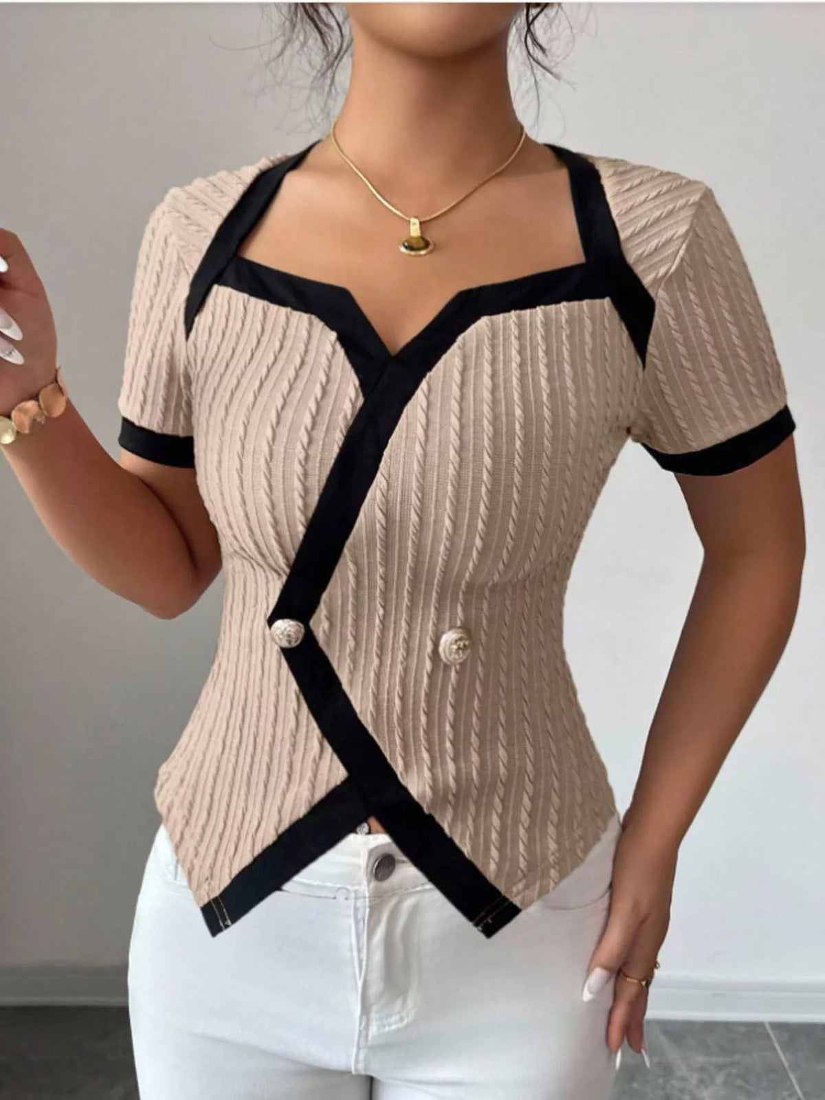 Contrast Trim Short Sleeve T-Shirt – Earth Tones