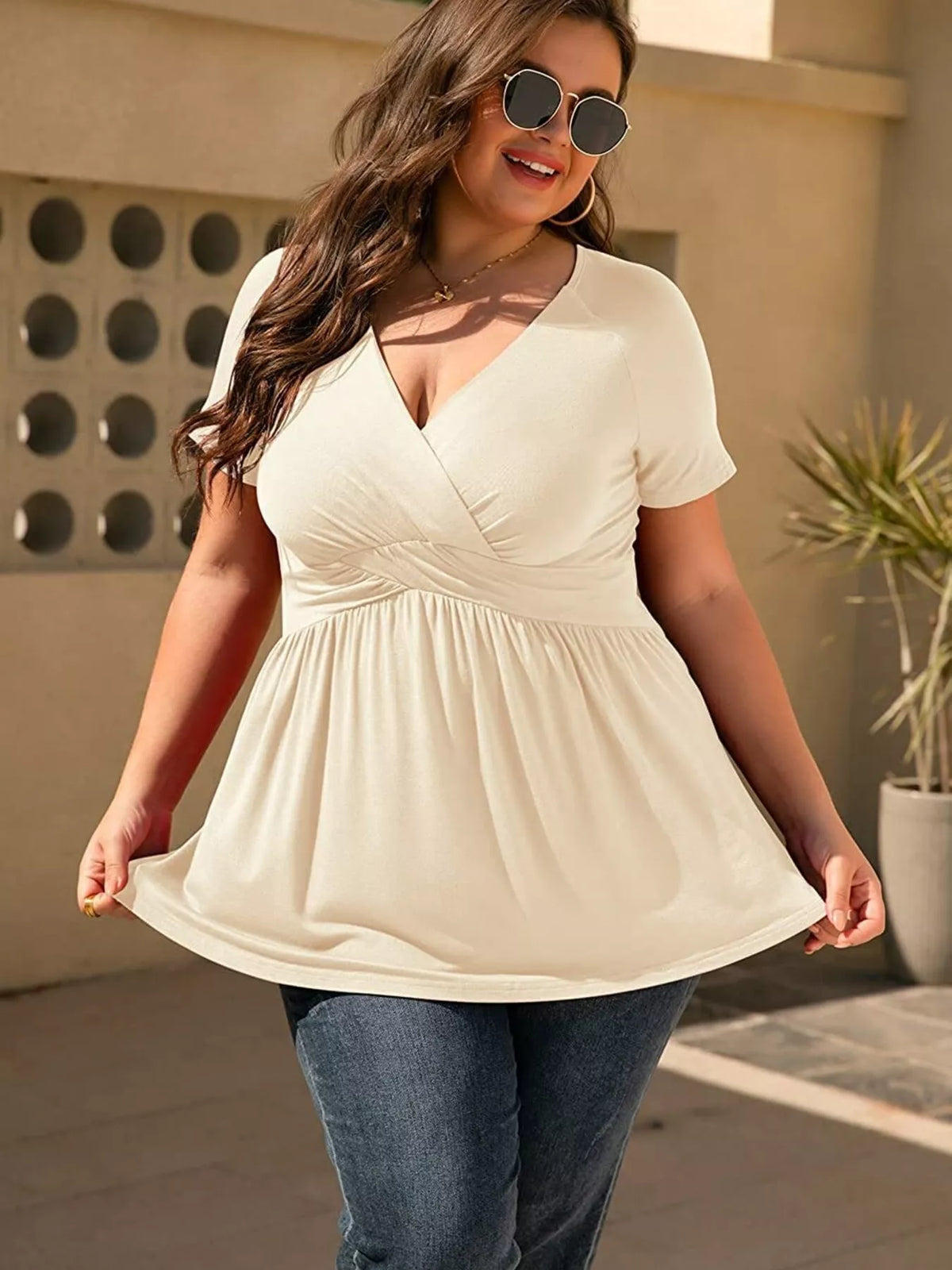 Plus Size Surplice Short Sleeve T-Shirt