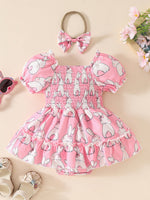 Children's Bunny Print Smocked Dress & Headband Set