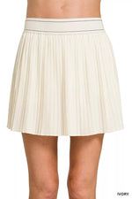 Zenana Woven High Waist Knife-Pleat Mini Skirt Lined Inner Pants