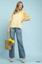 Umgee Gingham Embroidered Balloon Sleeve Top