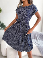 Floral Print Pleated Midi Dress with Belt